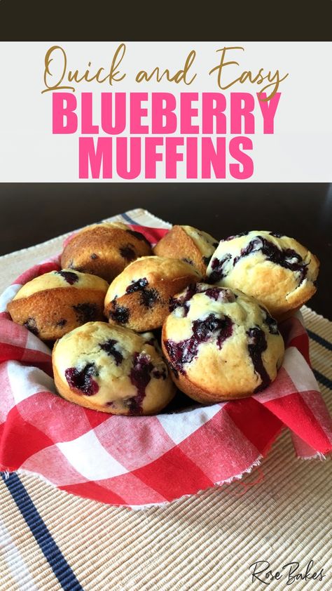 basket lined with a red and white checked cloth filled with homemade blueberry muffins Easy Blueberry Muffins Simple, One Bowl Blueberry Muffins, Quick And Easy Blueberry Muffins, Simple Blueberry Muffin Recipe, Low Cal Blueberry Muffins, Easy Blueberry Muffins Recipe, Quick Blueberry Muffins, Blueberry Muffins Healthy, Blueberry Muffins Easy