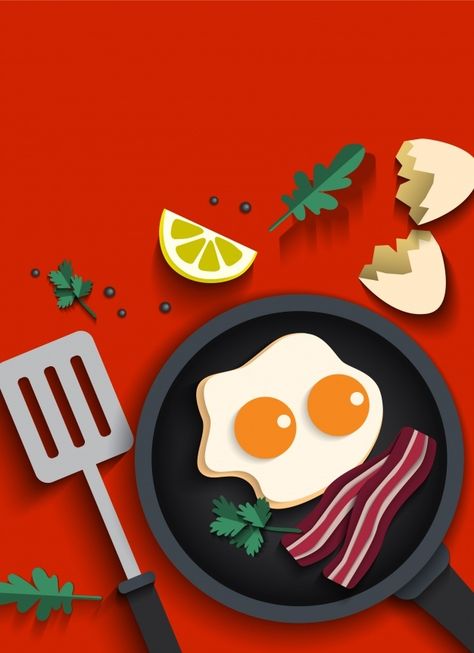 Cooking Illustration, Art Cook, Cook Art, Food Illustration Design, Eggs And Bacon, Background Food, Food Illustration Art, Flat Design Illustration, Food Graphic Design