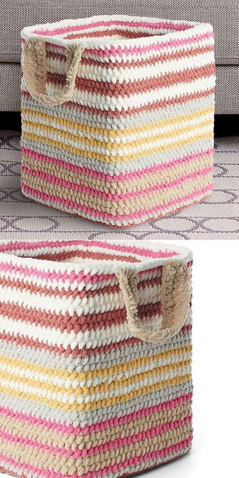 Crochet Basket Scrap Yarn, Crochet Granny Square Basket Pattern Free, Crochet Big Basket Pattern Free, Crochet Basket Pattern Free Rectangle, Weekend Crochet Projects, Crochet Square Basket Pattern Free, Crochet Laundry Basket, Crochet Storage Baskets Free Pattern, Crochet Storage Baskets Free