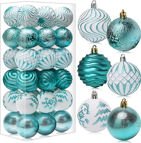 Christmas Ornaments Shatterproof Balls Decorations - 36pcs Teal Ornaments for Xmas Tree Small Christmas Baubles Set, 2.36inches | 60mm Teal Christmas Decorations, Teal Christmas Tree, Fancy Christmas Ornaments, Teal Christmas, Turquoise Christmas, Red Christmas Decor, Christmas Themes Decorations, Ball Decorations, Christmas Decorations Rustic