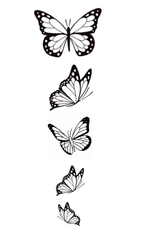 Thigh Butterfly Tattoo Designs, Butterfly Tattoo Pattern, Small Butterfly Stencil Tattoo, Four Butterfly Tattoo Designs, Butterfly Flower Design, Stencil Butterfly Tattoo, Butterflys Flying Drawings, Butterfly Designs Tattoo, Butterfly With Vines Tattoo