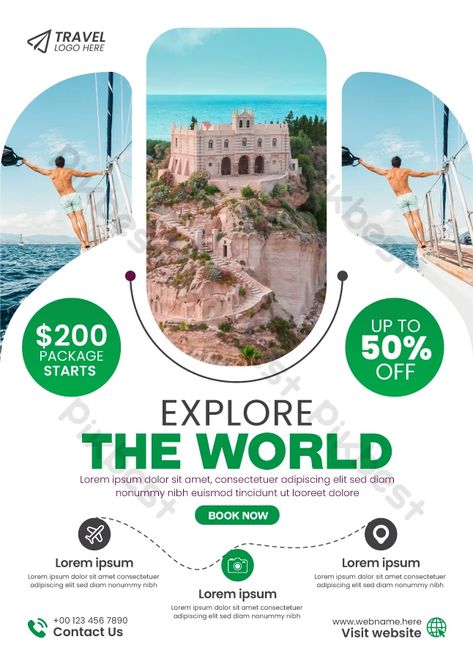 holiday vacation travel flyer explore the world poster template Destination Poster Design, Tourism Poster Design Graphics, Tourism Flyer, Tourist Poster, Trip Poster, Holiday Poster Design, Tourism Design, Travel Flyer, Make My Trip