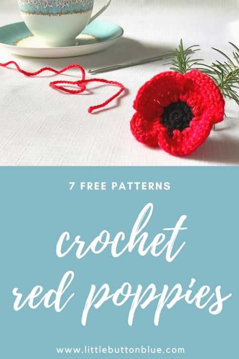 Knitted Poppy Free Pattern, Crochet Poppy Free Pattern, Poppy Crochet, Knitted Poppies, Knit Flowers, Crochet Poppy, Remembrance Day Poppy, Crochet Brooch, Crocheted Flowers