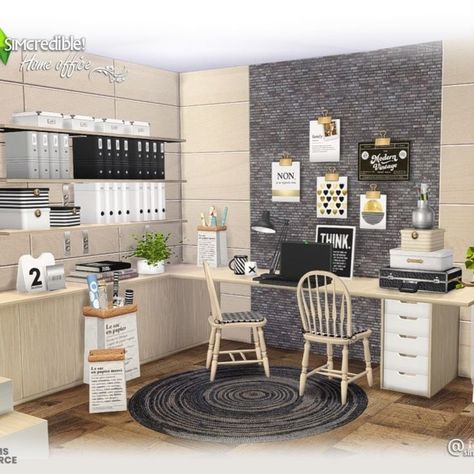 Sims4 CC Study room set by SIMcredible Sims 4 Restaurant, Office Stationary, App Home, Sims 4 Cc Furniture, Office Set, Modern Home Office, Sims 4 Houses, Office Room, Sims Mods