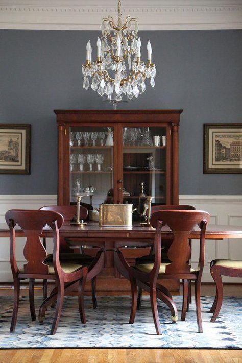 Slate Blue Dining Room, Blue Dining Room Paint, Dining Room Paint Color, Blue Paint Living Room, Craftsman Dining Room, Blue Dining Room, Dining Room Wall Color, Diy Esstisch, Best Dining Room