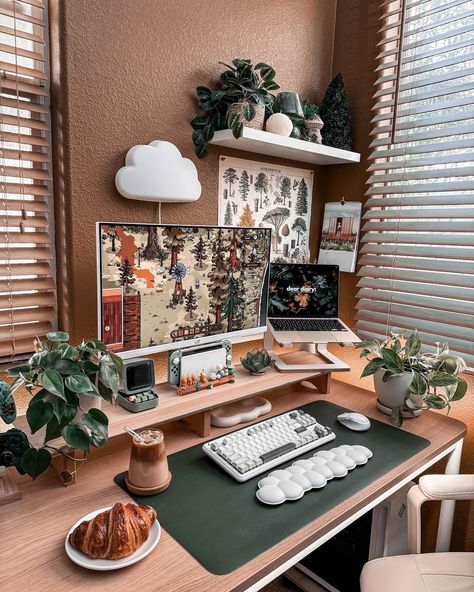 Gaming Desk Setup, Cozy Desk, Cozy Office, Dream Desk, Cozy Home Office, Gamer Room Decor, Desk Goals, Desk Inspiration, Office Room Decor