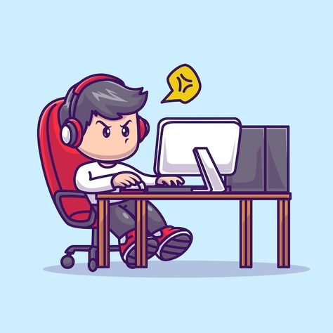 Computer Cartoon, Yoga Cartoon, Play Computer Games, Game Wallpaper Iphone, Illustration People, Gamer Boy, Boy Illustration, Vector Icons Illustration, Technology Icon