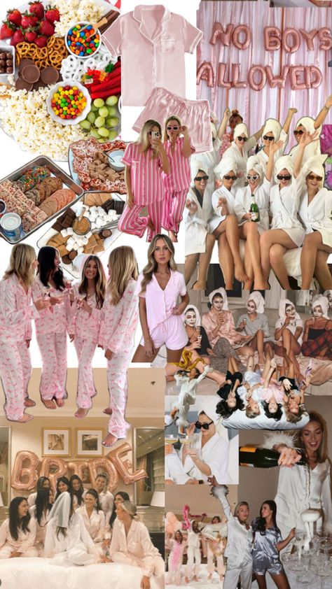 Pjs Bachelorette Party, Pjs And Polaroids Bachelorette, Pajama Party Bridal Shower Ideas, Bachelorette Party Pjs, Bach Outfit Themes, Wellness Bachelorette Party, Pajama Bachelorette Party, Cozy Bachelorette Party, Spa Bachelorette Party Ideas