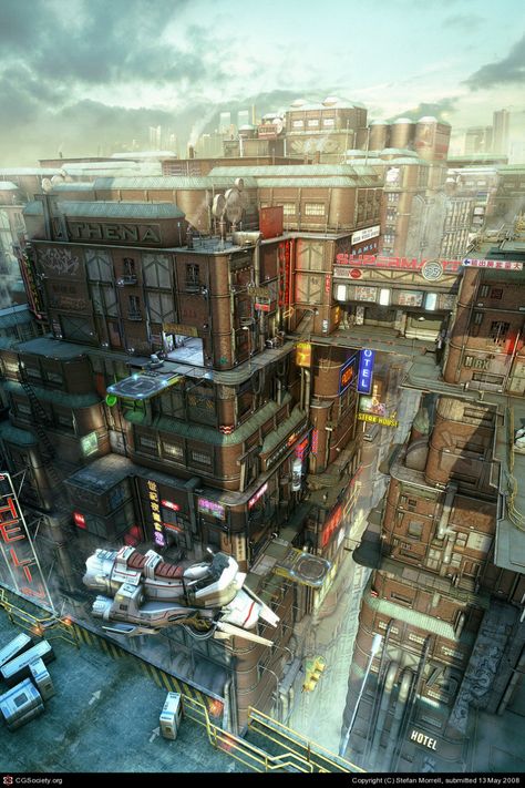 Ville Cyberpunk, Kowloon Walled City, Art Cyberpunk, Sci Fi City, Sci Fi Environment, Diesel Punk, Tall Buildings, Cyberpunk City, Arte Cyberpunk