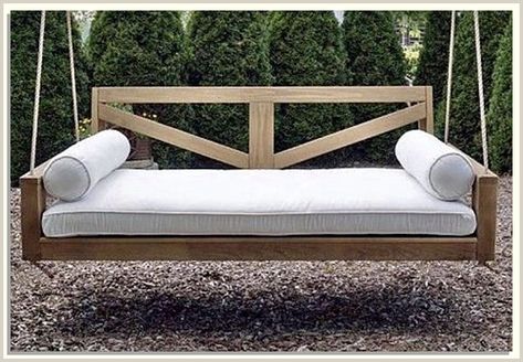 The perfect addition to your backyard oasis, the pergola bench swing is perfect for lounging and enjoying the view. The swing is comfortable and easy to use, making it the perfect spot to relax and take in the beauty of your garden. Hanging Bench Outdoor, Diy Hanging Bench, Pergola Bench, Hanging Bench, Outdoor Cabana, Porch Swing Bed, Swing Bed, Backyard Swings, Building A Pergola