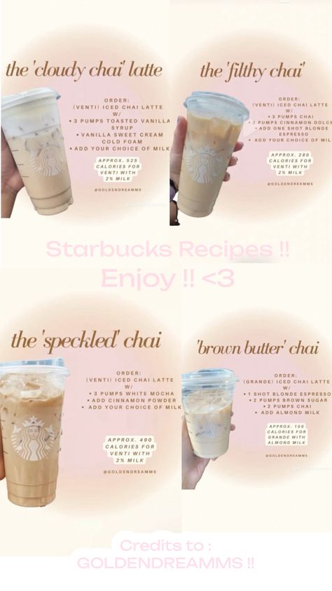 Starbucks drinks recipes to order at starbucks!! <3 Starbucks Drinks Recipes To Order, Order At Starbucks, Starbucks Drink Menu, Best Starbucks Drinks, Starbucks Holiday Drinks, Starbucks Secret Menu Recipes, Cold Starbucks Drinks, Secret Starbucks Recipes, Starbucks Drinks Diy