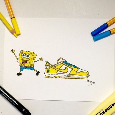 Dunks Collection, Sponge Bob Cartoon, Sneakers Drawing, Pitt Artist Pens, Sneaker Art, Sponge Bob, Nike Dunk Low, Dunk Low, Nike Dunk