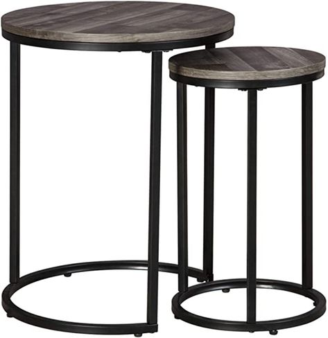 Signature Design by Ashley - Briarsboro Accent Table - Set of 2 - Nesting - Contemporary - Black/Gray, Set of Two: Amazon.ca: Home & Kitchen Nesting Accent Tables, Black Accent Table, Shaped Couch, Metal Accent Table, Modern Accent Tables, Oval Table, Table Coffee, Large Table, Wooden Tops