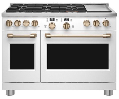 Our Favorite Double Oven Gas Ranges - Plank and Pillow Cafe Double Oven Range, Kitchen Shoot, 48 Inch Range, Smart Professional, Freestanding Double Oven, Professional Oven, Gas Range Double Oven, Easter Kitchen, Convection Range