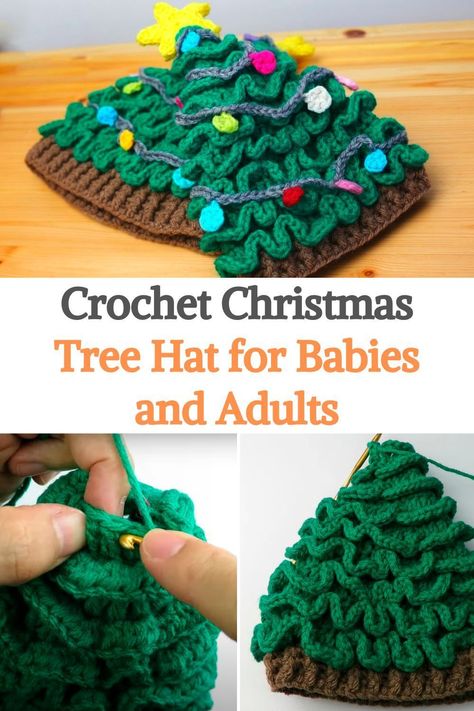 Crochet Baby Christmas Tree Hat, Baby Christmas Tree Hat Crochet Pattern, Christmas Hats Crochet Free Pattern, Christmas Tree Hat Pattern, Christmas Tree Beanie Crochet Pattern, Baby Christmas Hats Crochet, Christmas Tree Hats For Kids, Crocheted Christmas Tree Hat, Christmas Tree Hats Crochet