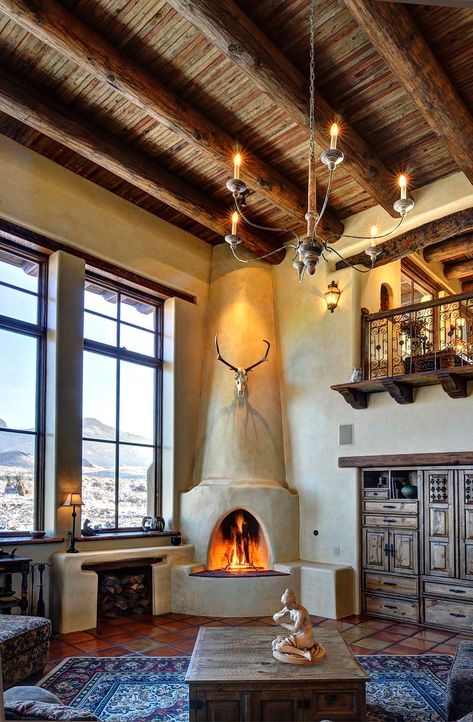 Classic New Mexico Homes New Mexico Adobe Homes, Territorial Style Homes Interiors, Pueblo Revival Interior, Pueblo Revival Architecture, Pueblo Style Homes Interior, Pueblo Style Homes, Desert Style Home, New Mexico Interior Design, New Mexico Home Decor