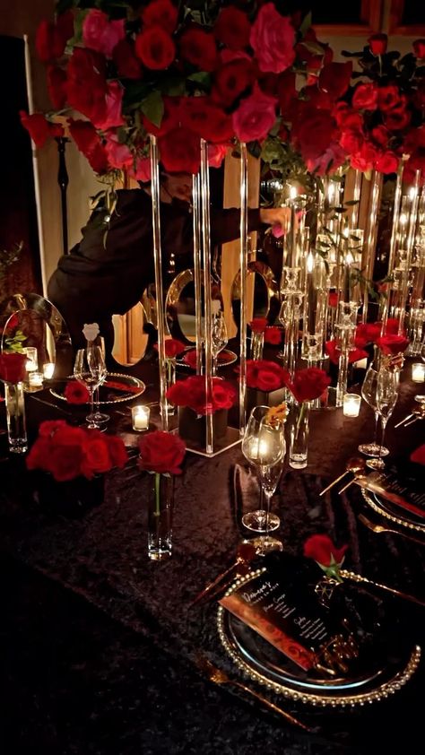 khazeldesigns on Instagram: 🌹 Decor: @khazeldesigns Rentals: @ruedvine Red Quinceanera Ideas, Birthday Soiree, Ball Event, 33 Birthday, Red Party Decorations, Happy Hug Day, Red Centerpieces, Hug Day, Red Quince