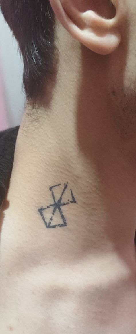 Anime Tattoos Minimalist, Berserk Eclipse Tattoo, Anime Tattoo Designs Men, Tattoo Ideas For Men Anime, Lowkey Anime Tattoos, Berserk Brand Of Sacrifice Tattoo, Dostoevsky Tattoo, Small Anime Tattoos For Men, Tattoos For Guys Neck