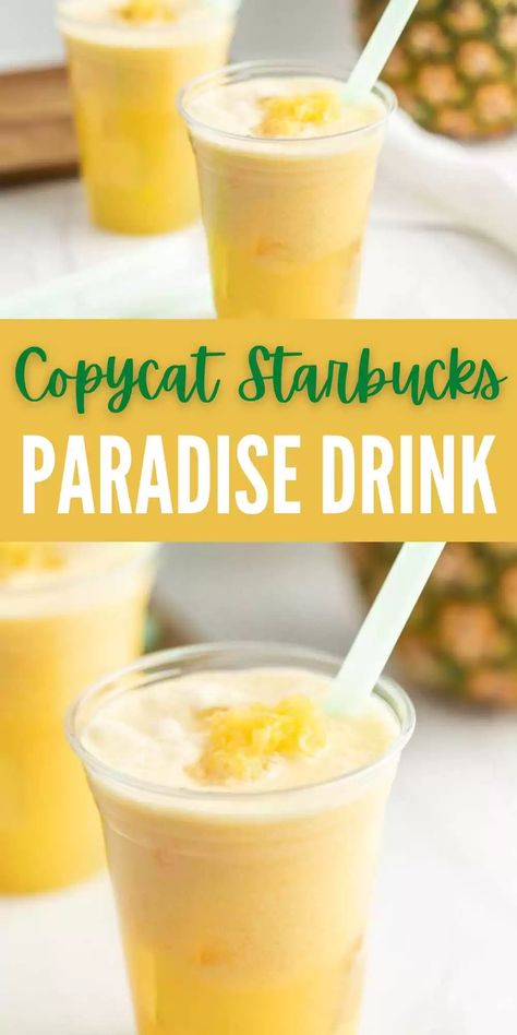 Tropical Refresher Starbucks, Flavored Syrup Drink Recipes, Pineapple Paradise Drink, Pineapple Refresher Starbucks, Pineapple Passionfruit Lemonade, Starbucks Paradise Drink, Blender Creations, Pineapple Refresher, Starbucks Copycat Recipes Drinks