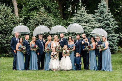 Sioux Falls Steel Blue Farm Wedding - maddiepeschong.com Steel Blue Bridal Party, Steel Blue Wedding Party, Steel Blue Wedding Theme, Steel Blue Wedding, Steel Blue Weddings, Cornflower Blue Wedding, Steel Blue Bridesmaid Dresses, Blue Wedding Centerpieces, Party Colors