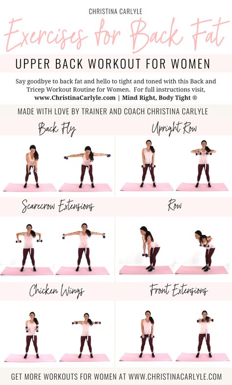 Upper Back Workout for women made with some of the best exercises for the upper back area by trainer Christina Carlyle.  https://christinacarlyle.com/back-workout-women/ Tricep Workout Routine, Arm Workout No Equipment, Arm Workout Challenge, Arm Workout Routine, Arm Workout For Beginners, Free Weight Workout, Weights Workout For Women, Upper Back Exercises, Fitness Studio Training