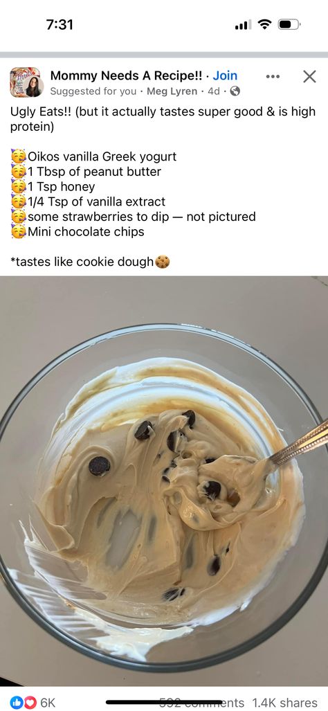 Yogurt Cookie Dough, Greek Yogurt Cookie Dough, Cookie Dough Yogurt, Healthy Protein Desserts, High Protein Yogurt, Healthy Cookie Dough, Desserts Healthy, Meal Prep Snacks, Healthy Low Calorie Meals