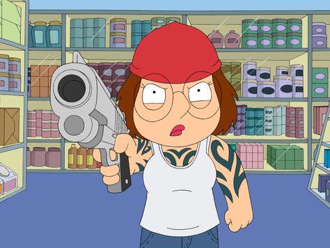 DIAL MEG FOR MURDER   The New Tough Meg after being thrown in the big house.  Season: 8 Episode: 11 Meg Family Guy, I Griffin, Cleveland Show, Meg Griffin, American Dad, Artists For Kids, Song Artists, Meme Faces, Save Image