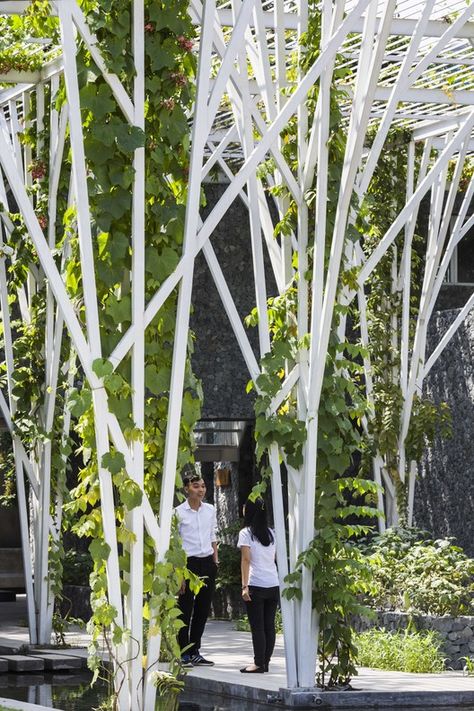 Vegetable Trellis,© Hiroyuki Oki Trellis Architecture, Vegetable Trellis, Green Facade, Landscape Structure, Garden Pavilion, Tree Artwork, Canopy Design, Side Garden, Trellis Design