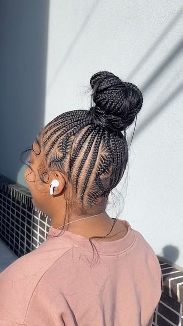 KEE THE HAIRSTYLIST 🌟 on Instagram: "I fell in love with these 😍😍  Service: Stitch Ponytail + 2 Body Wave Human Hair Bundles (Hair & Designs Included)💗  #atlbraids #atlknotlessbraids #atlantabraids #knotlessbraids #atlantahairstylists #atlbraider #stitchbraids #atlstitchbraids #atlfeedinbraids" Braided Stitch Ponytail, Small Braid Ponytail, Ponytail Stitch Braid Style, Ponytail With Stitch Braid On The Side, Sleek Braided Bun, Stitch Braid Ponytail For Black Women, Stitch Ponytail Braids, Small Braided Ponytail, Stitch Braided Ponytail