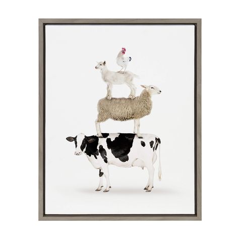 PRICES MAY VARY. Beautiful art printed on framed gallery wrapped canvas. Print name: "Stacked Farm Animals" by Amy Peterson Metal sawtooth hangers come attached on the inset MDF back for easy wall display The frame is lightweight polystyrene with display dimensions of 24 inches high by 18 inches across by 1.6 inches deep Gallery wrapped canvas is printed and framed in Waunakee, Wisconsin, USA of domestic and imported parts Print "Stacked Farm Animals" on canvas 2019 Amy Peterson Stacked Farm Animals, Cow Nursery, Animal Wall Decor, Whimsical Decor, Bedroom Nursery, Colorful Wall Art, Animal Wall Art, Framed Canvas Wall Art, Farm Animals