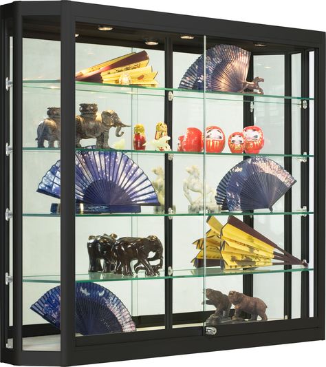 4x3 Wall Mounted Display Case w/Angled Front, Sliding Doors, Locking - Black Dressing Table Glass, Wall Mounted Display Case, Wine Glass Shelf, Glass Shelves Decor, Glass Shelves Kitchen, Showcase Cabinet, Glass Display Case, Glass Cabinets Display, Tempered Glass Shelves