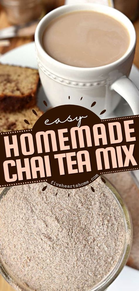 Chai Tea Mix, homemade food gift, fall drinks Chai Mix Recipe, Chai Latte Mix Recipe, Homemade Chai Tea, Chai Latte Recipe, Mini Donuts Maker, Hot Chocolate Mix Recipe, Chai Tea Recipe, Tea Latte Recipe, Breakfast Cookie Recipe