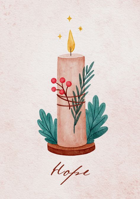 Hand drawn watercolor Christmas Advent Candle poster #canva #poster #template #advent #christmas Candle Graphic, Watercolor Candles, Candle Illustration, Advent Candle, Candle Drawing, Dibujo Simple, Printed Candles, Street Corner, Candle Cards