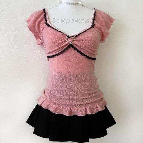 Pink babydoll corset #milkmaid top knit with flutter... - Depop Japanese Aesthetic Clothes, Milkmaid Top, Outfits 2000s, Pink Babydoll, 2000s Outfits, 2000s Fashion Outfits, Babydoll Top, Pink Outfits, Really Cute Outfits