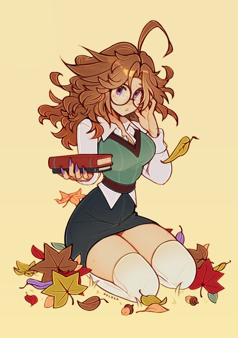 Anime Librarian, Background Sitting, Hair Messy, Round Eyewear, Nyc Artist, Skirt Purple, Artist Alley, Nails Red, Messy Hair