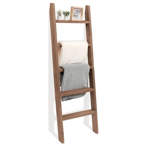 Ladder Living Room, Blanket Ladder Living Room, Wooden Towel Rack, Wood Blanket Ladder, Bathroom Brown, Quilt Ladder, Rack For Bathroom, Rustic Ladder, Quilt Display