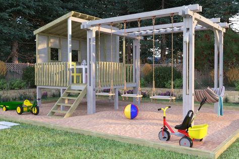 Kids Backyard Playground, Play Area Backyard, Backyard Kids Play Area, Diy Playhouse, Build A Playhouse, Diy Playground, Kids Outdoor Play, Playhouse Outdoor, Backyard Playground