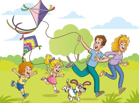 Kids Having Fun, Flying A Kite, English Learning Books, Border Templates, Chinese Language Learning, Fun Christmas Crafts, Kite Flying, Family Cartoon, Esl Teaching