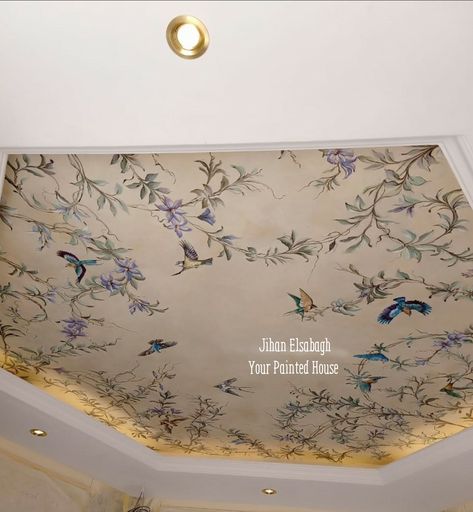 Painted Ceiling Stencil, Ceiling Art Diy, Ceiling Mural Ideas, Ceiling Mural, Ceiling Painting, Decorative Ceiling Tile, Ceiling Murals, Wallpaper Ceiling, Ceiling Art