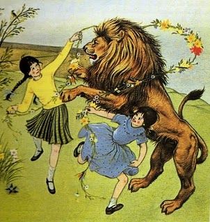 From "The Lion, the Witch, and the Wardrobe" by C.S. Lewis, illustrated by Pauline Baynes. Aslan with Susan and Lucy. C.s. Lewis, Lion Witch Wardrobe, Classic Childrens Books, C S Lewis, Childhood Books, Cs Lewis, Chronicles Of Narnia, Children's Literature, The Witch