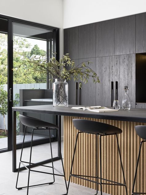 Joe Adsett, New Modern House, Modern Black Kitchen, Modern Contemporary Kitchen, Contemporary Kitchen Cabinets, Modern Kitchen Design Luxury 2020, Flat Panel Cabinets, Kitchen Ideas Modern Luxury, Remodeling Kitchen