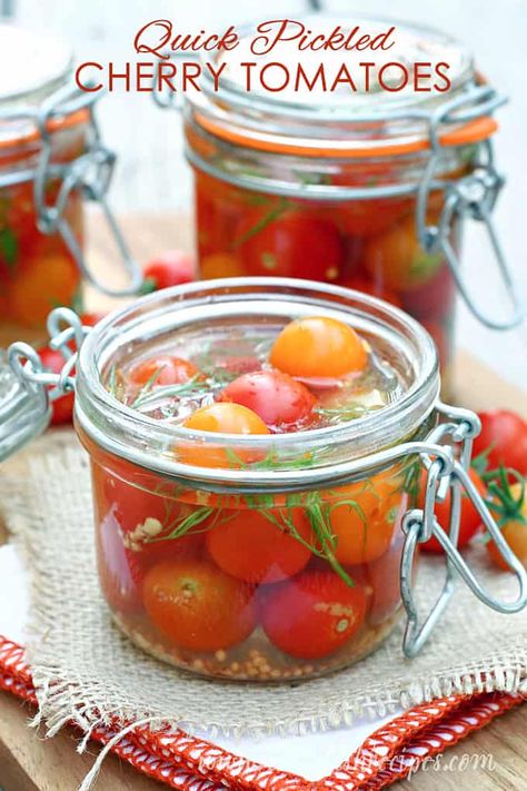 Pickled Cherry Tomatoes, Pickled Tomatoes, Pickled Cherries, Pickled Veggies, Garden Recipes, Pickling Recipes, Slow Cooking, Tomato Recipes, Fermented Foods