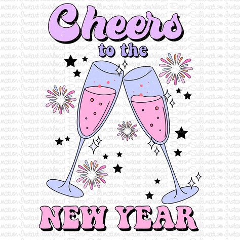 Happy New Year Retro, New Years Clipart, New Year Doodle Art 2024, Cheers To The New Year, New Years Png, Disney New Years, New Years 2024 Coloring Page, Groovy New Year, New Year's Drawings