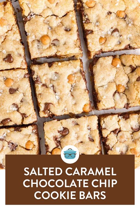 Caramel Chip Bars, Sea Salt Caramel Baking Chips Recipes, Bars With Caramel Bits, Salted Caramel Chocolate Bars, Recipes With Salted Caramel Chips, Carmel Bits Cookie Recipes, Salted Caramel Oat Cookie Bars, Trader Joe’s Salted Caramel Chips, Carmel Chocolate Chip Cookie Bars