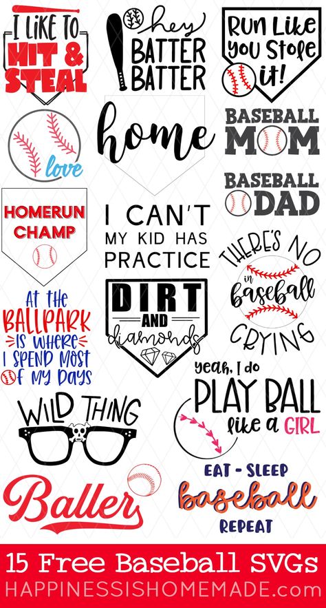 Calling all baseball fans! Use these 15 FREE Baseball SVG files to make your own baseball and softball shirts, hats, totes and more for game day and every day! Free Baseball Svg, Baseball Cricut, Baseball Shirt Designs, Baseball Crafts, Baseball Room, Projets Cricut, Baseball Theme, Cricut Projects Beginner, Sport Shirts