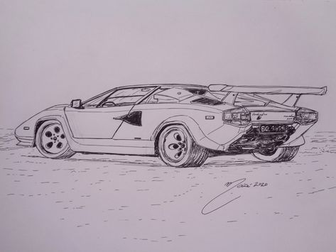 Lamborghini Countach (1974-1990). Marker pen drawing by Joan Mañé Lamborghini Countach Drawing, Exam Mood, Marker Pen Drawing, Cool Car Drawings, Car Tattoos, Lamborghini Cars, Lamborghini Countach, Car Drawings, Art Practice