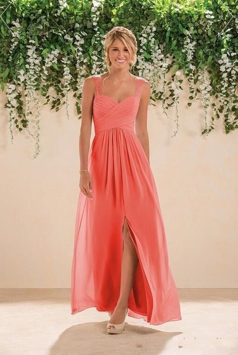 Coral Tie, Live Coral, Traditional Bride, Floral Headpiece, Full Length Dress, Bridesmaids Dresses, Color Of The Year, Pantone Color, Party Fashion