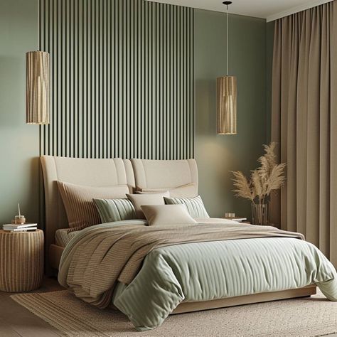 Sage Green Bedroom Ideas, Green Bedroom Ideas, Modern Bedroom Ideas, Apartment Deco, Sage Green Bedroom, Sophisticated Bedroom, Sleek Furniture, Green Bedroom, Green Rooms