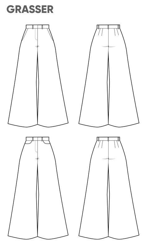 Trousers with two types of pockets, pattern №861 buy on-line Pants Flat Sketch Women, Flat Pattern Fashion, Pants Technical Drawing, Types Of Pockets, Flat Pants, Silhouette Mode, Natural Place, Front Pieces, Croquis Fashion