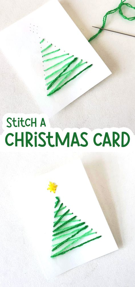 Stitched Christmas Cards - String Art Card Diy Ideas, Christmas Tree String Art, Unique Crochet Stitches, Tree String Art, Christmas Cards Handmade Kids, Christmas Card Diy, Easy Christmas Tree, Christmas Cards Kids, Simple Christmas Cards